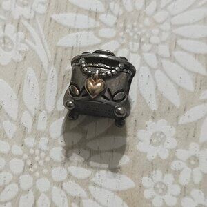 Pandora Sterling Silver 14k Gold Heart Unforgettable Moment Two Tone Bead Charm